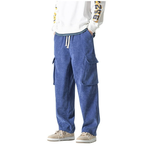 Dpytoraw Cargo Trousers Men's Loose Winter Straight Leg Wide Leg Pants Casual Corduroy Pants