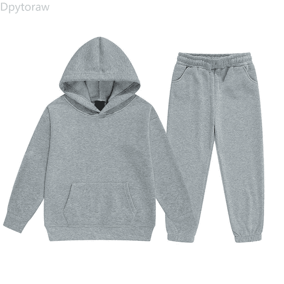 Dpytoraw Child Toddler Boys Girls Long Sleeve Solid Warm Hoodie Pullover Tops Pants Kids Outfits Sweat Suit Back to school outfits 2026 Size Gray 3-4 Years