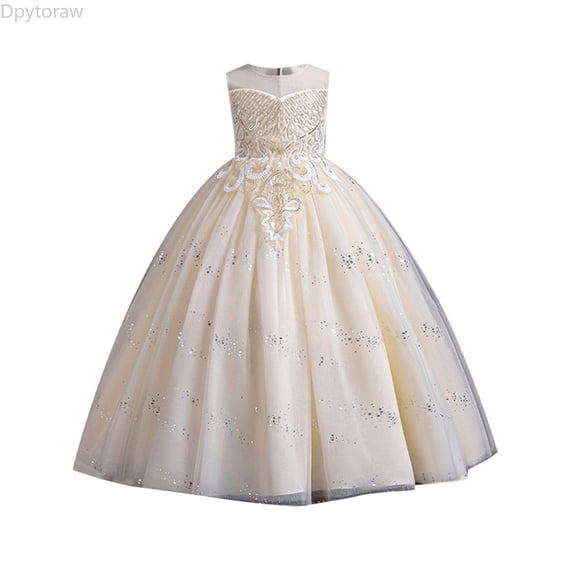 Dpytoraw Children Girls Wedding Bridesmaid Birthday Party Dress Skirt Girls Sleeveless Party Dresses,Beige Size 3 Years
