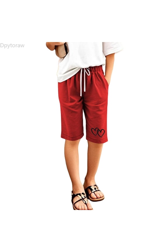 Children Kids Girls Casual Letter Printed Elastic Waist Casual Pants Breeches With Pocket Girls Pants Size 11-12 Years