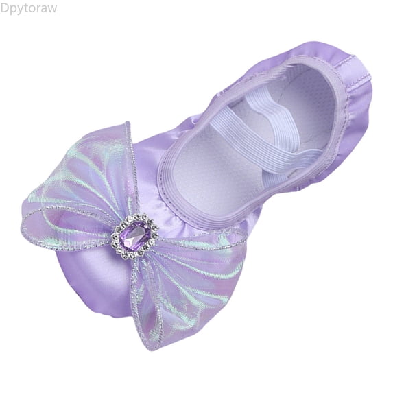 Dpytoraw Children Shoes Dance Shoes Ballet Performance Diamond Lace Bow Yoga Shoes Girls Athletic Shoes Size Purple 3-3.5 Years