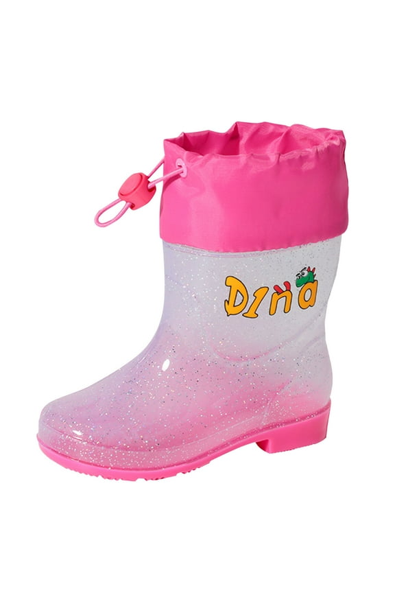 Children Shoes Fashion Flat Cartoon Rain Boots Can Be Tied Mouth Cartoon Transparent Outdoor Rain Boots Size 2.5-3 Years