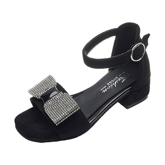 Dpytoraw Children Shoes Thick High Heel Sandals Fashionable Diamond Bow Small High Heel Princess Sandals Girls Sandals For Wedding Size 13.5