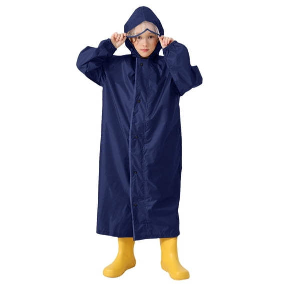 Dpytoraw Children's Raincoat With School Bag And Hood Boys And Girls Students Children Solid Color Long Raincoat Size 10-12 Years
