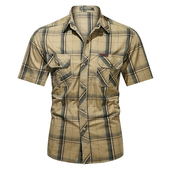 Dpytoraw Classic Men's Short Sleeve Plaid Shirt Stylish And Versatile For Everyday Wear Men’s Plaid Shirts