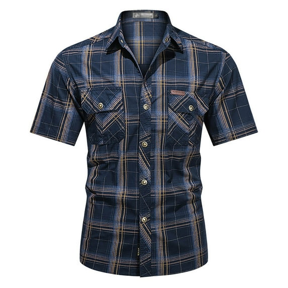 Dpytoraw Classic Men's Short Sleeve Plaid Shirt Stylish And Versatile For Everyday Wear Men’s Plaid Shirts