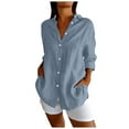 thumbnail image 1 of Dpytoraw Classic Pleated Textured Single Lapel Shirt For Women Summer Lightweight Roll Up Sleeve Button Blouses Women Shirts, 1 of 5