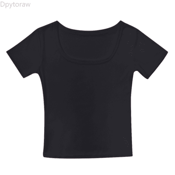 Dpytoraw Crop Tops For Girls Short Sleeve Shirt Girls Summer Tops Square Neck Slim Fit Tops Basic Tee Girl Vest Size Black L/150