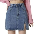 thumbnail image 1 of Dpytoraw Denim Skirt High Waisted A Line Skirt Hottie Bag Hip Slit Skirt Women’s Button Down Denim Skirt Blue, 1 of 5
