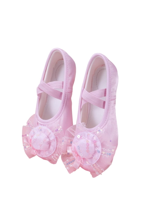 Elegant Satin Ballet For Girls Delicate Mesh Dance Shoes With Glitter Bow Cat Design Girls Sparkly Sandals Size 11-12 Years
