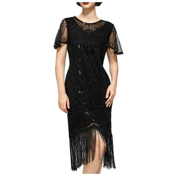 Dpytoraw Flapper Dresses 1920s Dresses For Women Lace Neck Great Dresses For Women Roaring 20s With Sleeve For Harlem Nights//Party