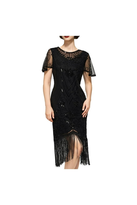Flapper Dresses 1920s Dresses For Women Lace Neck Great Dresses For Women Roaring 20s With Sleeve For Harlem Nights//Party