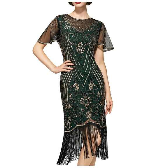 Dpytoraw Flapper Dresses 1920s Dresses For Women Lace Neck Great Dresses For Women Roaring 20s With Sleeve For Harlem Nights//Party