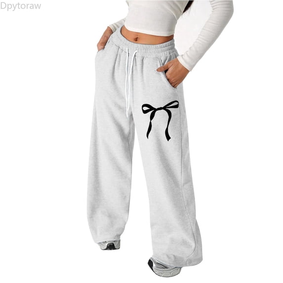 Dpytoraw Girl's Bowknot Baggy Sweatpants Lightweight Straight Leg Athletic Pants with Pockets Size 11-12 Years
