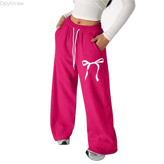 Dpytoraw Girl's Bowknot Baggy Sweatpants Lightweight Straight Leg Athletic Pants with Pockets Size 15-16 Years