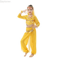 thumbnail image 1 of Dpytoraw Girl's Indian Dance Children's Personality Dance Show Belly Dance Sequin Mesh Set Carnival Performance Wear Size Yellow 5-6 Years, 1 of 3