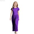 thumbnail image 1 of Dpytoraw Girl's Short Sleeve Solid Color Loose Casual Long Maxi Dress With Pockets Girls Casual Summer Dresses,Purple Size 6-12 Month, 1 of 3