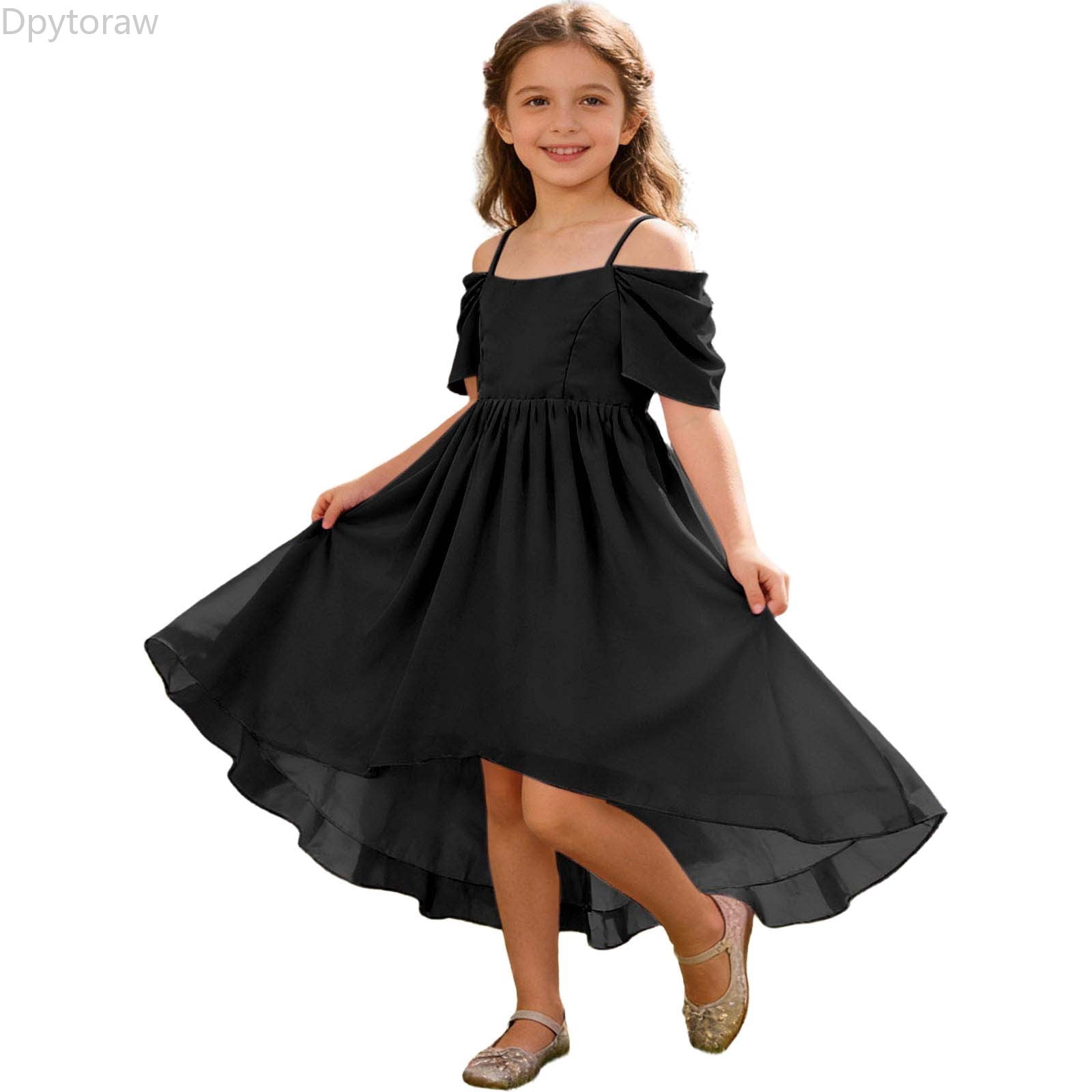 Dpytoraw Girls Asymmetrical Chiffon Dress Party Gown With Floral Print ...