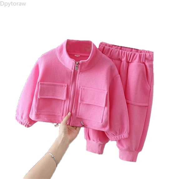 Dpytoraw Girls Athletic Set Stand Collar Zip Top Jogger Pants Kids Sporty Outfits Sizes 2-3 Years