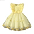 thumbnail image 1 of Dpytoraw Girls Birthday Party Dress Buterfly Dasy Polka Dots Embroidery Princess Tule Wedding Evening Gown Girls Sleeveless Party Dresses,Yellow Size 5-6 Years, 1 of 5