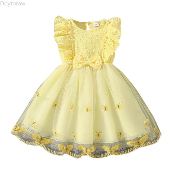 Dpytoraw Girls Birthday Party Dress Buterfly Dasy Polka Dots Embroidery Princess Tule Wedding Evening Gown Girls Sleeveless Party Dresses,Yellow Size 7-8 Years