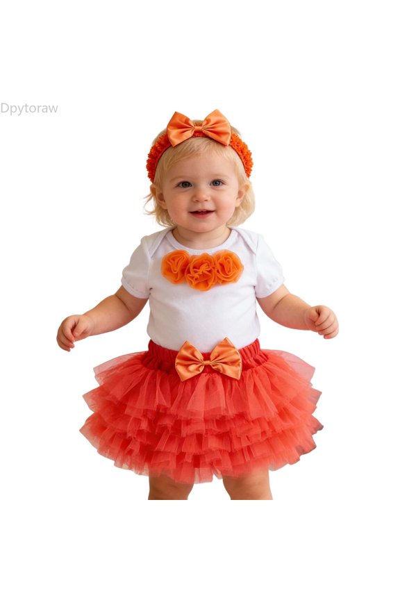 Girls Birthday Party Outfit Short Sleeve Romper Dress With Hair Cute Toddler Celebration For Girls 2 Piece Dress Sets Size 3-6 Months