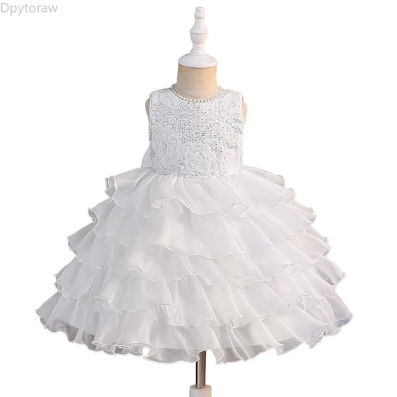 Dpytoraw Girls Bow Layered Lace Birthday Party Dress Toddler Flower Girl Wedding Bridesmaid Prom Gowns Girls Floral Dresses Size 7-8 Years