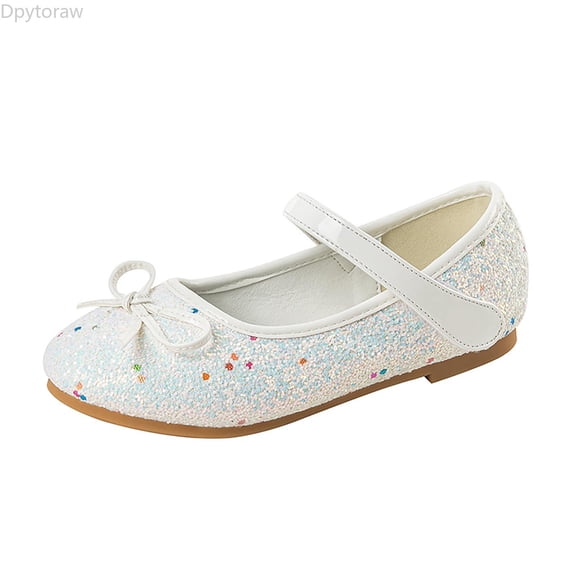 Dpytoraw Girls' Bow Sneakers With Closure Sequined Flat Shoes For Dance And Daily Wear Girls Athletic Shoes Size White 12-12.5 Years