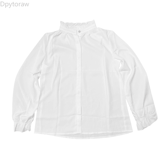 Dpytoraw Girls Casual Blouse Long Sleeve Ruffle Trim Plain Shirt Loose Fit Spring Summer Top For Kids Age 5 14 With Stand Collar Girls Top Size White 9-10 Years