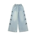 thumbnail image 1 of Dpytoraw Girls Casual Jeans Spring Summer Denim Pants Cute Bow Straight Leg Pant Kids Baggy Vintage Slim Jean With Pocket Girls School Uniform Dress Pants Size 3-4 Years, 1 of 5