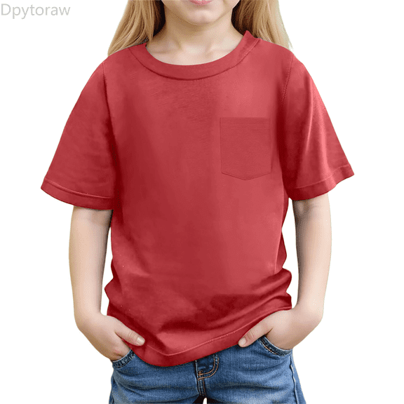 Dpytoraw Girls Casual Pocket T Shirt Summer Pure Color Tee For School Beach And Outings Girls Tee Size Red 11-12 Years