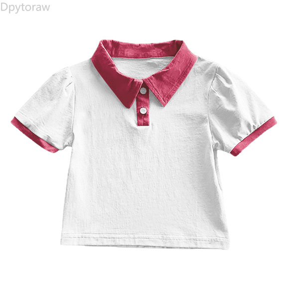 Dpytoraw Girls Casual Shirt Fashion Contrast Color Short Sleeve Collar Shirt For Toddler Kids Spring Summer Beach School Party Outfit Summer Girl Tops Size White 2-3 Years