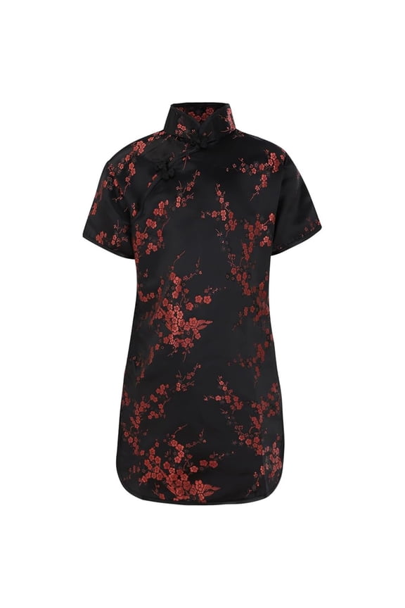 Girls Chinese Dress Qipao Baby Girls New Year Clothing Floral Short Sleeve Cheongsam Kids Birthday Party Outfits Girls Party Dresses for Easter Size 6-12 Months