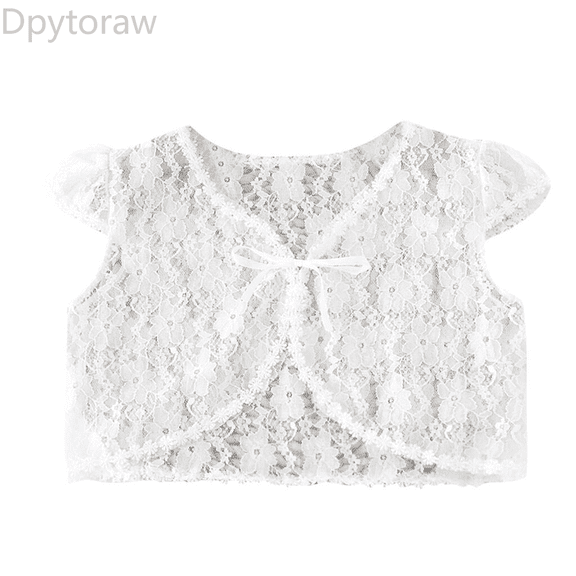 Dpytoraw Girls Coat Jacket Summer Outerwear Lace Wedding Shawl Short Kid Children Bolero Girls Tops Summer Girl Tops Size White 4-6 Years