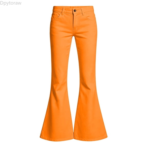 Dpytoraw Girls Comfortable Flare Leg Pants Soft Elastic Waist Easy Care Everyday Trousers Orange Size 11-12 Years