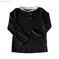 thumbnail image 1 of Dpytoraw Girls Cute Bow Blouse Elegant Lace Collar Top Korean Style Casual Tee For Toddler And Kids Ruffled Shirt Girls Top Size Black 4-5 Years, 1 of 3