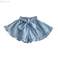 thumbnail image 1 of Dpytoraw Girls Denim Skort, Bow Flounce Ruffle Trim for Summer Casual Blue Size 3-4 Years, 1 of 4