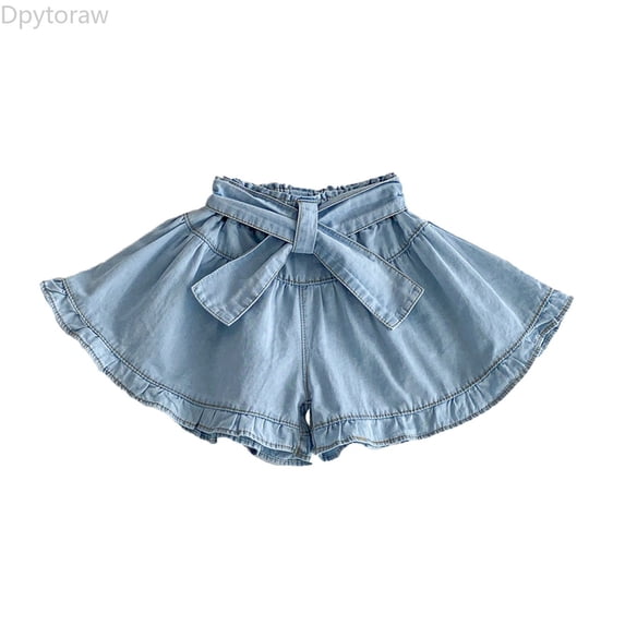 Dpytoraw Girls Denim Skort, Bow Flounce Ruffle Trim for Summer Casual Blue Size 3-4 Years