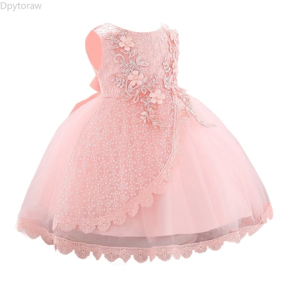 Dpytoraw Girls Dress Baby Dress Bowknot Infant Christening Gown Perfect For Everyday Wear 3 12 Years Kids Clothing Girls Sleeveless Sundresses,Pink Size 12-18 Months