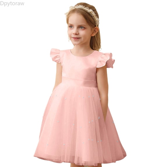 Dpytoraw Girls Dress Gown Party Formal Wear Tutu Skirt For Occasions Girls Summer Dresses,Pink Size 4-5 Years