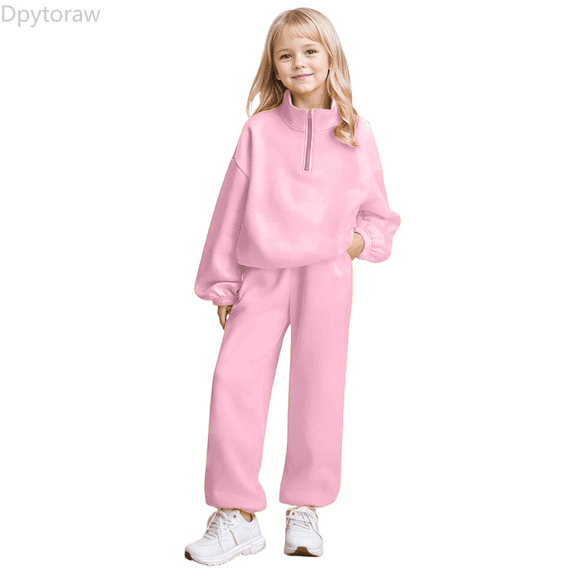 Dpytoraw Girls Fashion Casual Print Hooded Long Sleeve Top And Pants For Big Kids Youth Two Piece Outfit With Soft Comfort Fit Winter toddler girl outfits Size Pink 10-11 Years