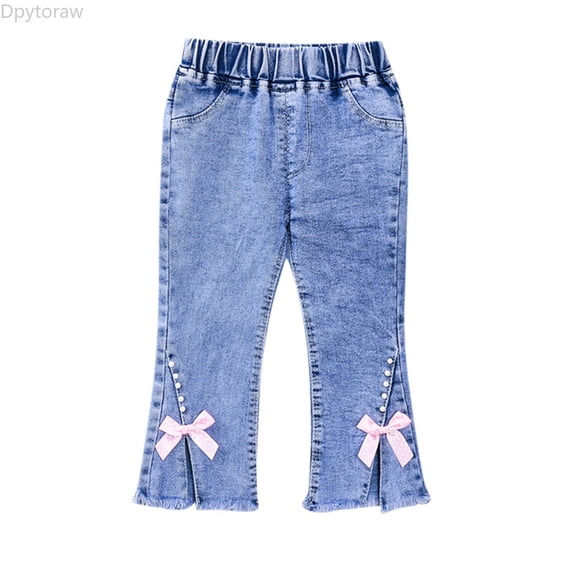 Dpytoraw Girls Flared Denim Pants Elastic Waist Stretchy Slim Jeans Size 12-18 Months