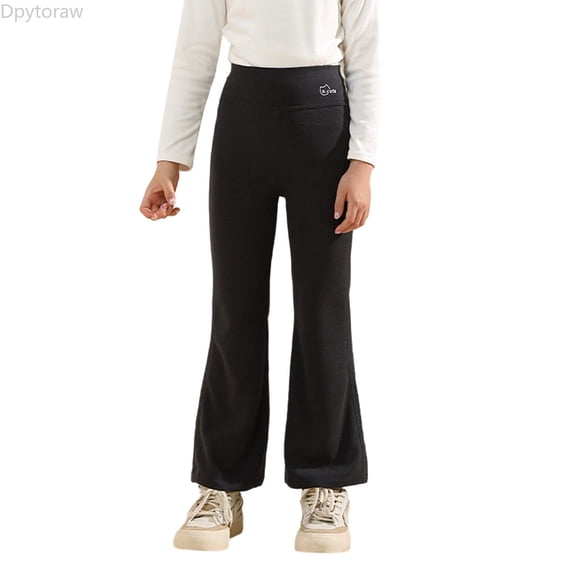 Dpytoraw Girls Fleece Lined Flare Leggings Warm Winter High Waisted Athletic Pants for Kids Size 4-5 Years