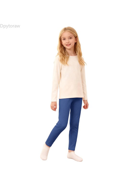 Girls Fleece Lined Leggings Thickened Thermal Tights for Toddler to Big Kids Blue Size 3-4 Years
