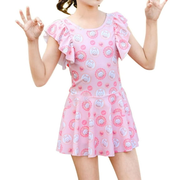Dpytoraw Girls' Floral Swimsuit With Bow Cute Japanese Cartoon Design For Summer Toddler Beach Swimwear Girls Swim Dress Size L