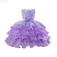 thumbnail image 1 of Dpytoraw Girls Girl Dress With 3D Floral Embroidery Bow Sash Tiered Gown Party Dress Girls Sleeveless Dresses For Vacation,Purple Size 11-12 Years, 1 of 5