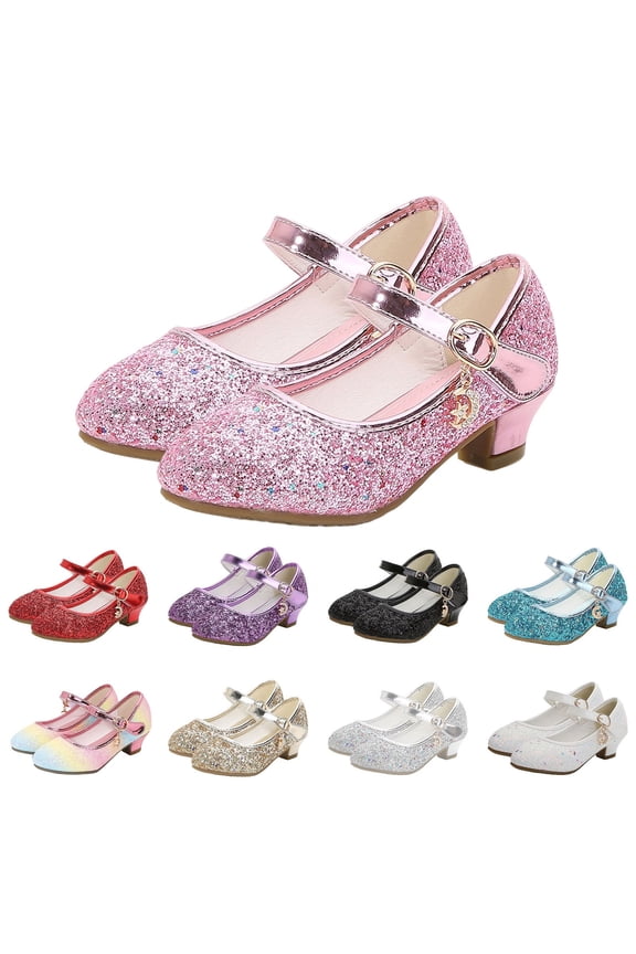 Girls Glitter Low Heel Mary Jane Shoes, Little/Big Kids Princess Dress Shoes for Weddings & Parties Sizes 11