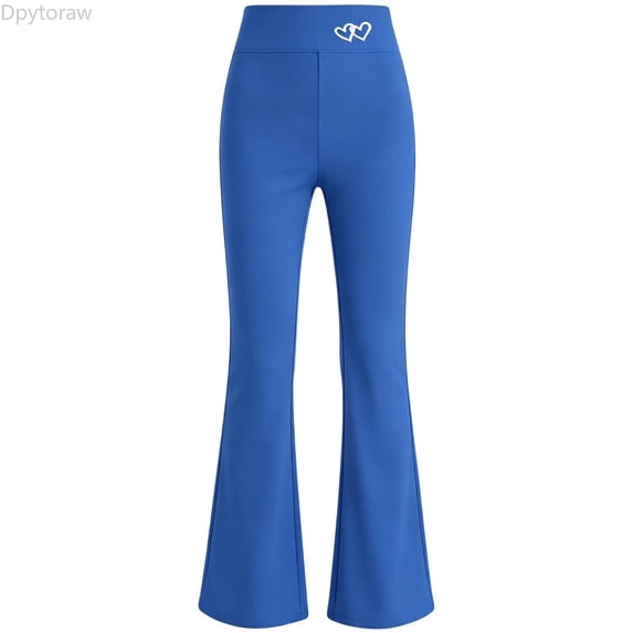 Dpytoraw Girls High Waist Flared Yoga Pants Lightweight Knit Trousers for Everyday Blue Size 9-10 Years