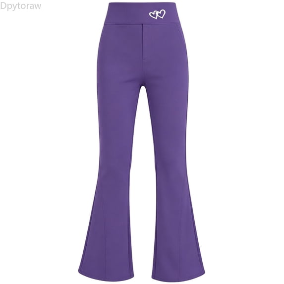 Dpytoraw Girls High Waist Flared Yoga Pants Lightweight Knit Trousers for Everyday Purple Size 8-9 Years