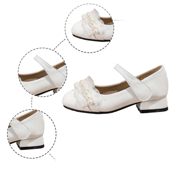 Dpytoraw Girls Lace Pearl Mary Jane Low Heel Shoes, Little/Big Kids Flower Girl Wedding Dress Shoes Sizes 11.5